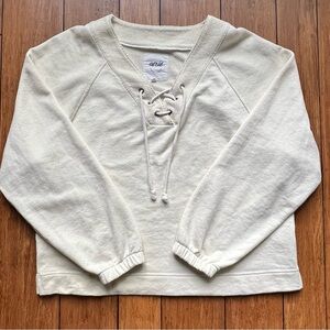 Aerie Cream Lace-Up Sweatshirt
